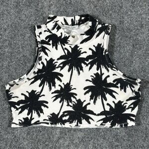 Charlotte Russe Womens Floral Print Black And White‎ Small Cropped Tank Top